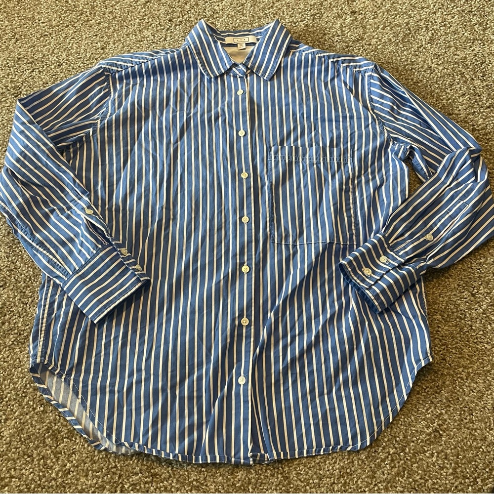 AYR Striped Button-Down Shirt in Blue and White